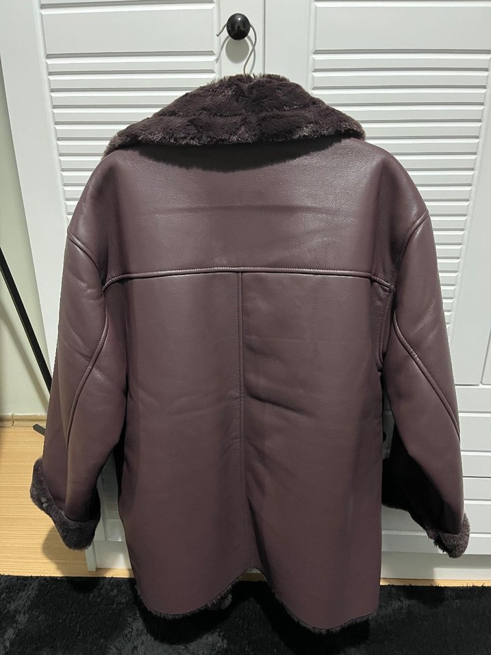 Kahverengi Deri Kürklü Midi Ceket - Görsel 2