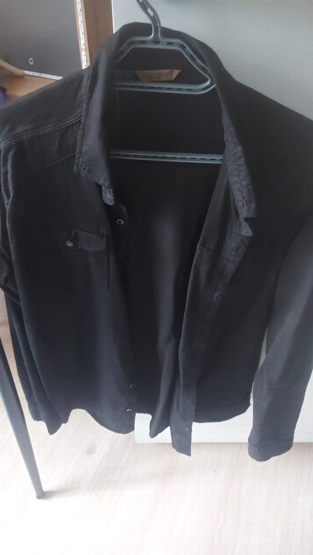 Siyah Denim Erkek Gömlek, Uzun Kollu, Düğmeli - Görsel 2