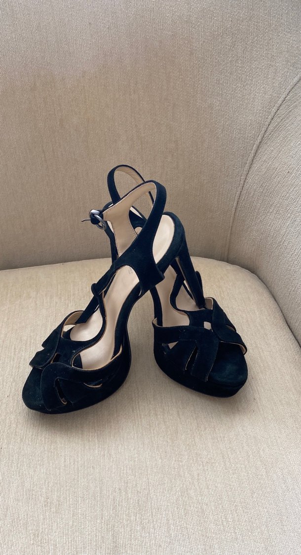 Siyah Süet Topuklu Kadın Abiye Ayakkabı - Görsel 2