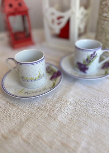 Lavanta Desenli Mor Kahve Fincanı Takımı