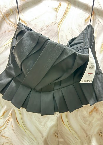 Zara Piliseli Siyah Mini Bustier - Görsel 3