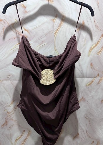 Zara Parlak Kahverengi Bohem Kadın Mayo - Görsel 4