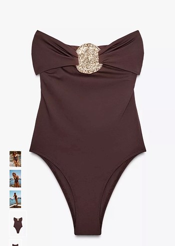 Zara Parlak Kahverengi Bohem Kadın Mayo - Görsel 2