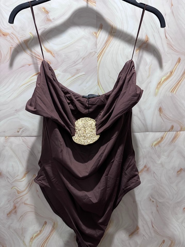 Zara Parlak Kahverengi Bohem Kadın Mayo - Görsel 4