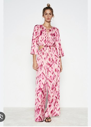 Zara Pembe Bağcıklı Uzun Bohem Tulum - Görsel 3