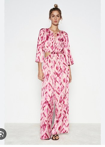 Zara Pembe Bağcıklı Uzun Bohem Tulum - Görsel 2