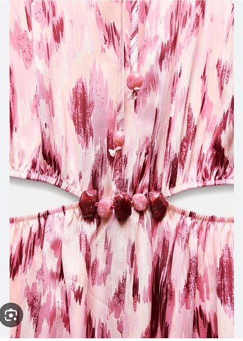 Zara Pembe Bağcıklı Uzun Bohem Tulum - Görsel 4