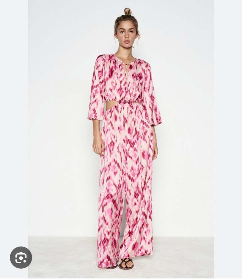 Zara Pembe Bağcıklı Uzun Bohem Tulum - Görsel 3