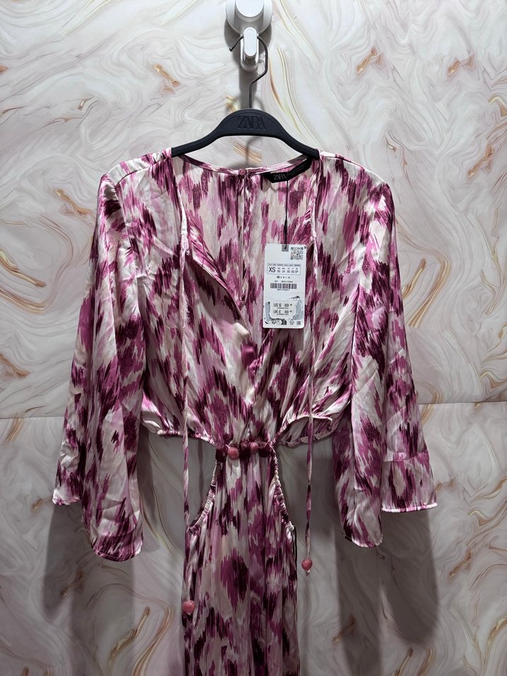 Zara Pembe Bağcıklı Uzun Bohem Tulum - Görsel 5