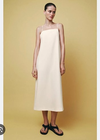 Zara Beyaz Keten Uzun Askılı Elbise - Görsel 2