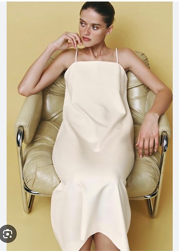 Zara Beyaz Keten Uzun Askılı Elbise - Görsel 4