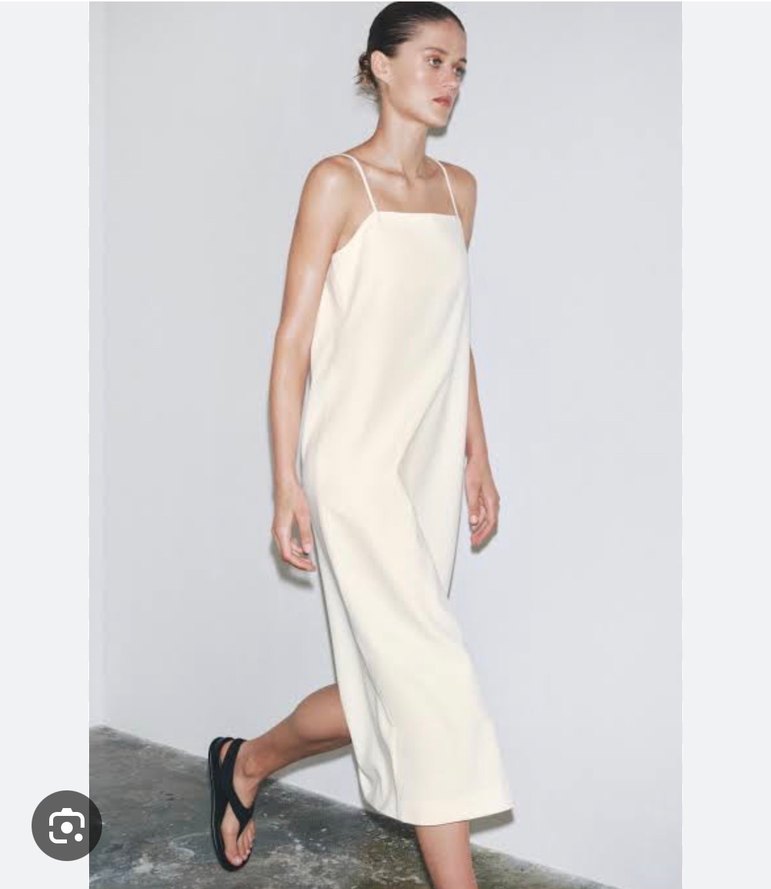 Zara Beyaz Keten Uzun Askılı Elbise - Görsel 5