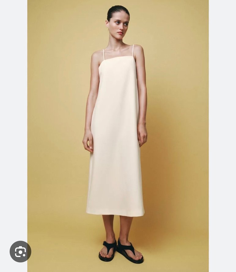 Zara Beyaz Keten Uzun Askılı Elbise - Görsel 2