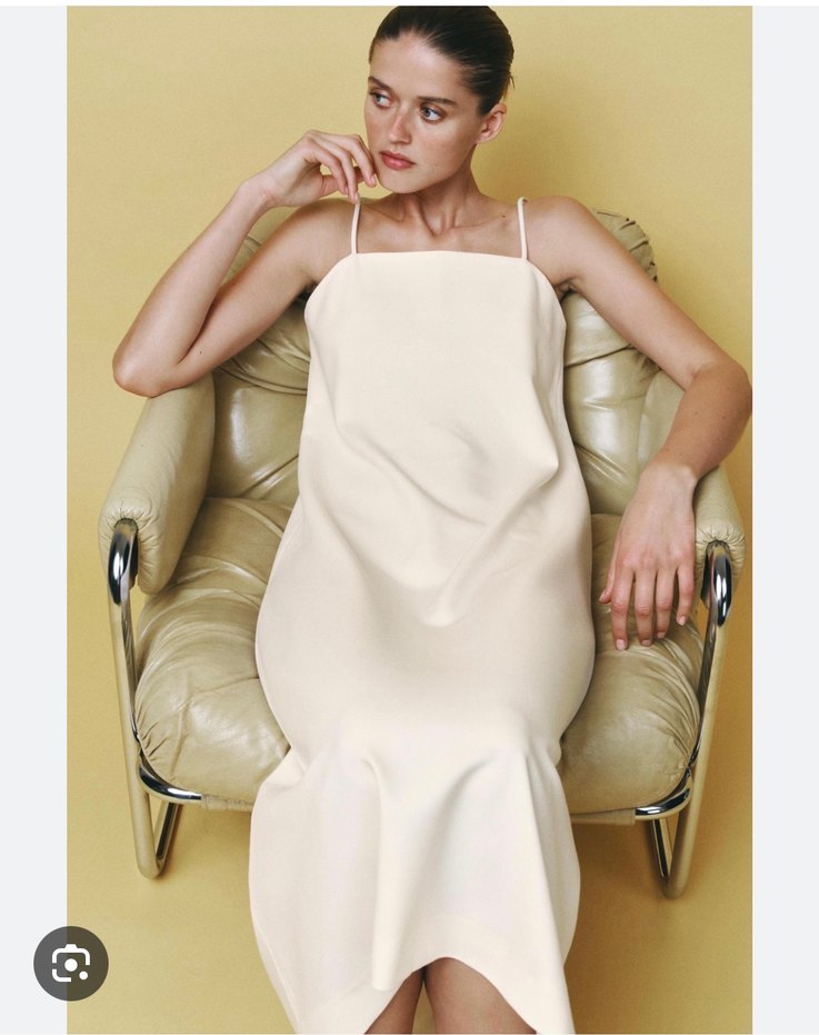 Zara Beyaz Keten Uzun Askılı Elbise - Görsel 4