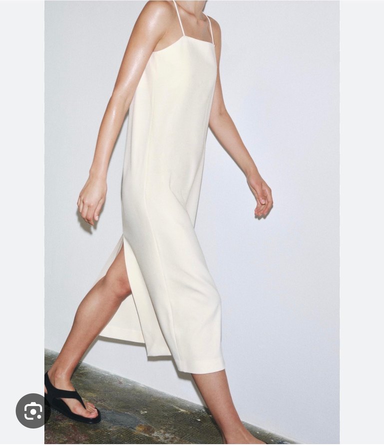 Zara Beyaz Keten Uzun Askılı Elbise - Görsel 3