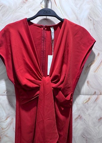 Mango Kırmızı Drapeli V Yaka Midi Tulum - Görsel 4