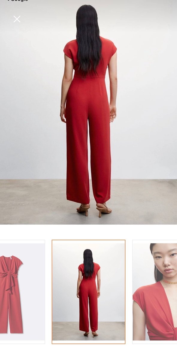 Mango Kırmızı Drapeli V Yaka Midi Tulum - Görsel 3