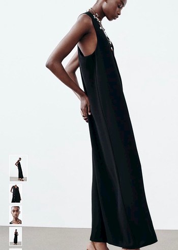 Zara Siyah V Yakalı Kadın Uzun Tulum - Görsel 3