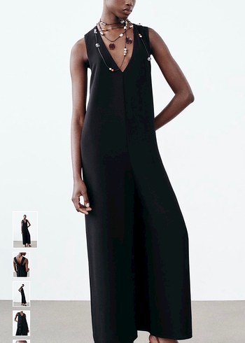 Zara Siyah V Yakalı Kadın Uzun Tulum - Görsel 2