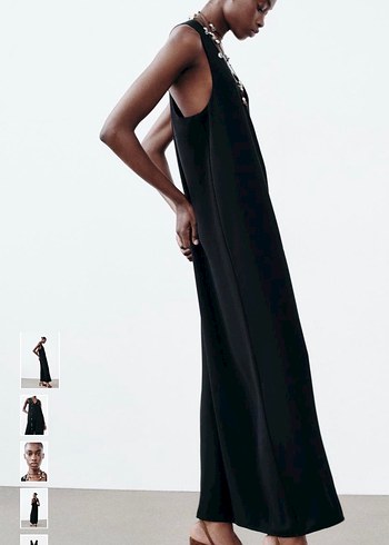 Zara Siyah V Yaka Kadın Uzun Tulum - Görsel 2