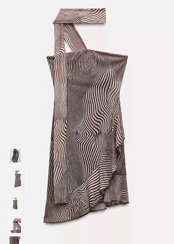 Zara Bej Zebra Desenli Mini Drapeli Straplez Elbise - Görsel 2