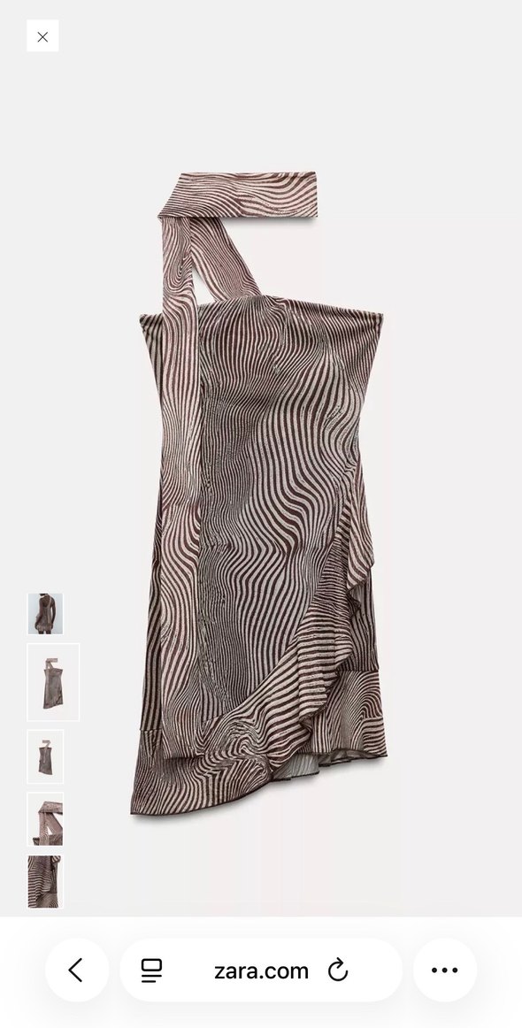 Zara Bej Zebra Desenli Mini Drapeli Straplez Elbise - Görsel 2