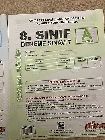 Spoiler 8. Sınıf deneme kitapçıkları - Görsel 3