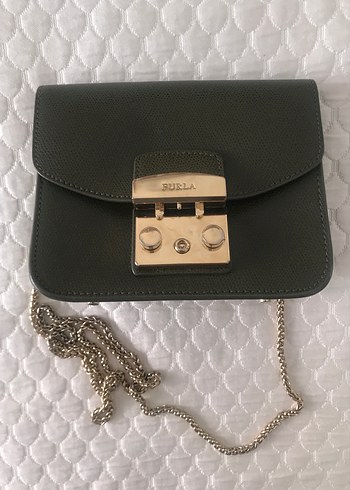 Beden Furla Marka Orjinal Haki Renk Zincir Detaylı Kadın Çanta