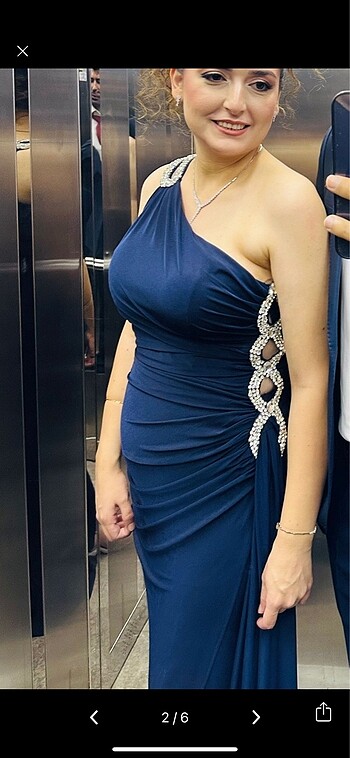 Diğer Lacivert tek omuz taşlı abiye elbise