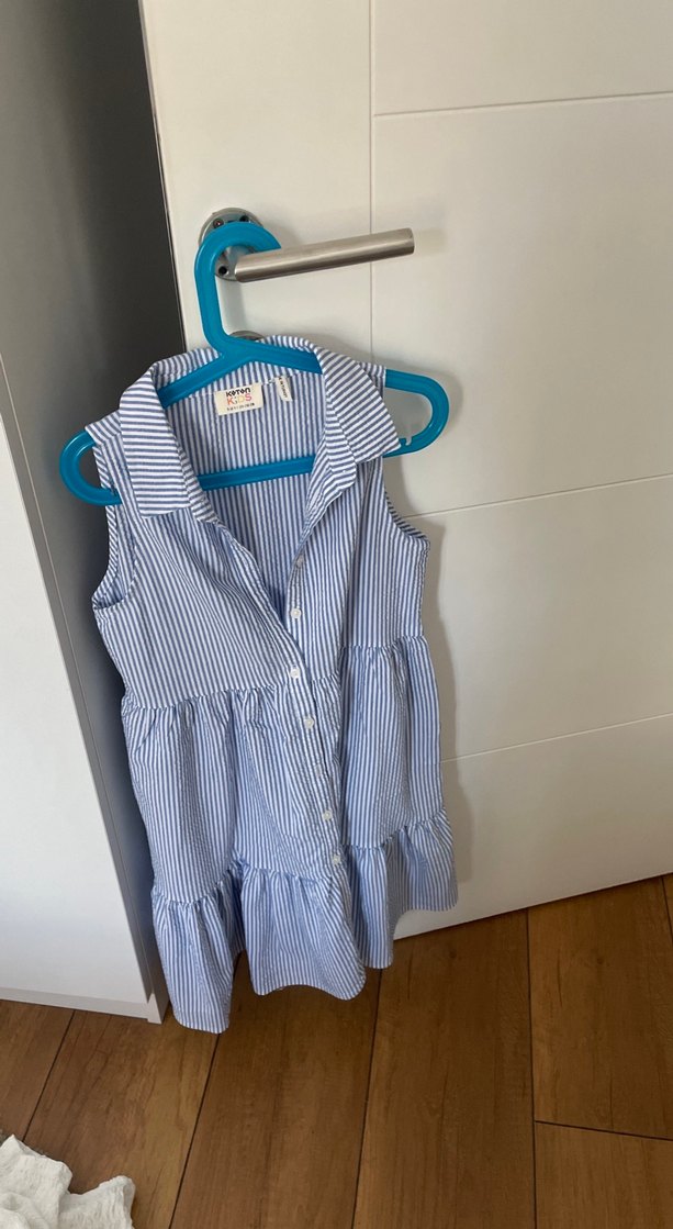 Kız Çocuk Mavi Çizgili Kolsuz Gömlek - Görsel 3