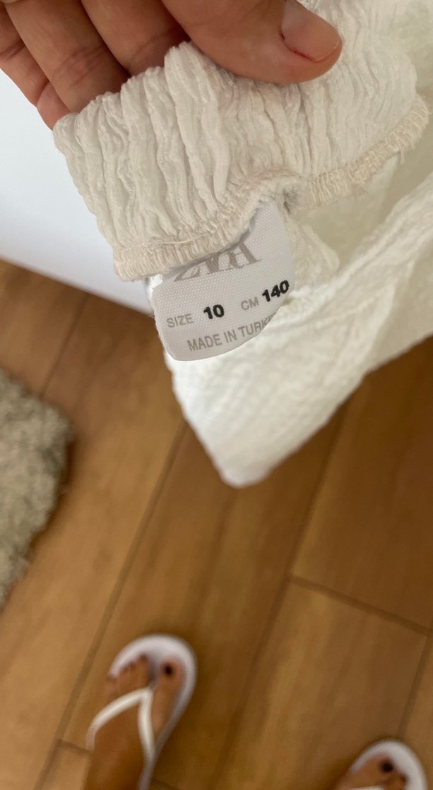 Zara Kız Çocuk Beyaz Keten Fırfırlı Elbise - Görsel 3