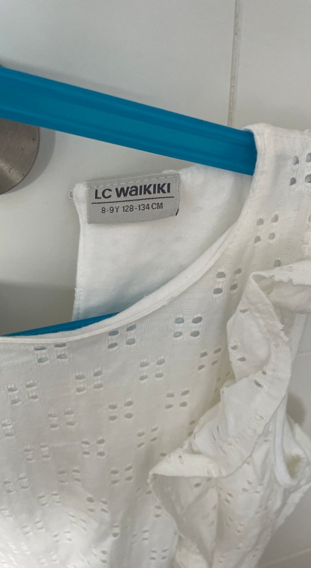 Nakışlı Fırfırlı Beyaz kız çocuk elbise 128 cm 8-9 yaş - Görsel 2