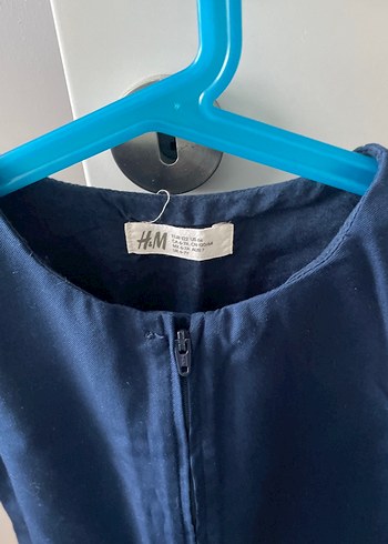 H&M Kız Çocuk Lacivert Kolsuz Piliseli Elbise