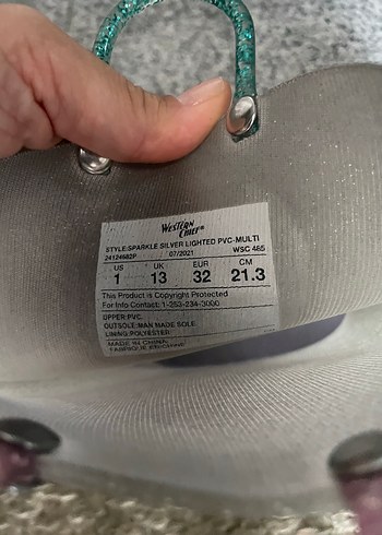 32 Beden gri Renk Simli Gri Kız Yağmur Çizmesi