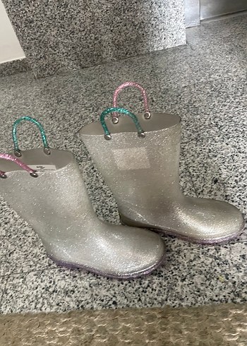 Simli Gri Kız Yağmur Çizmesi