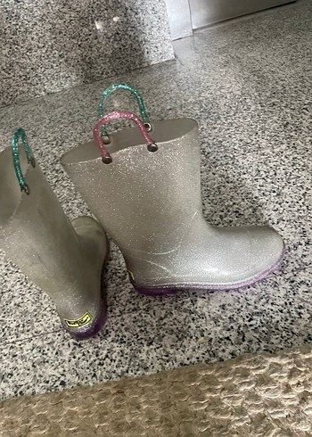 32 Beden Simli Gri Kız Yağmur Çizmesi