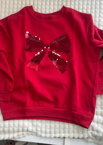 H&M kız çocuk Kırmızı Payetli Fiyonk Detaylı Sweatshirt