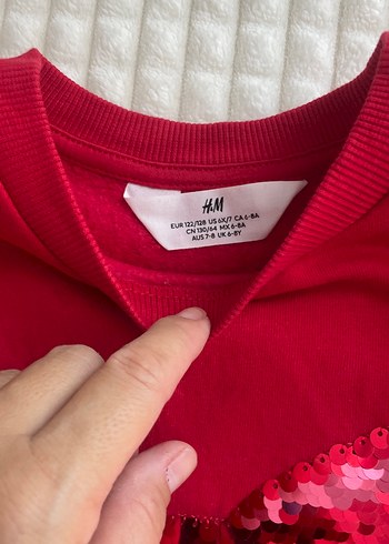 H&M kız çocuk Kırmızı Payetli Fiyonk Detaylı Sweatshirt - Görsel 2