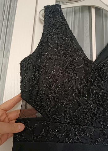 Siyah V Yakalı Uzun Kadın Abiye Elbise - Görsel 2