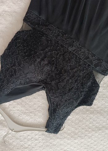 Siyah V Yakalı Uzun Kadın Abiye Elbise - Görsel 6