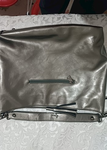 Gri Deri Kadın Çanta Tokalı - Görsel 2