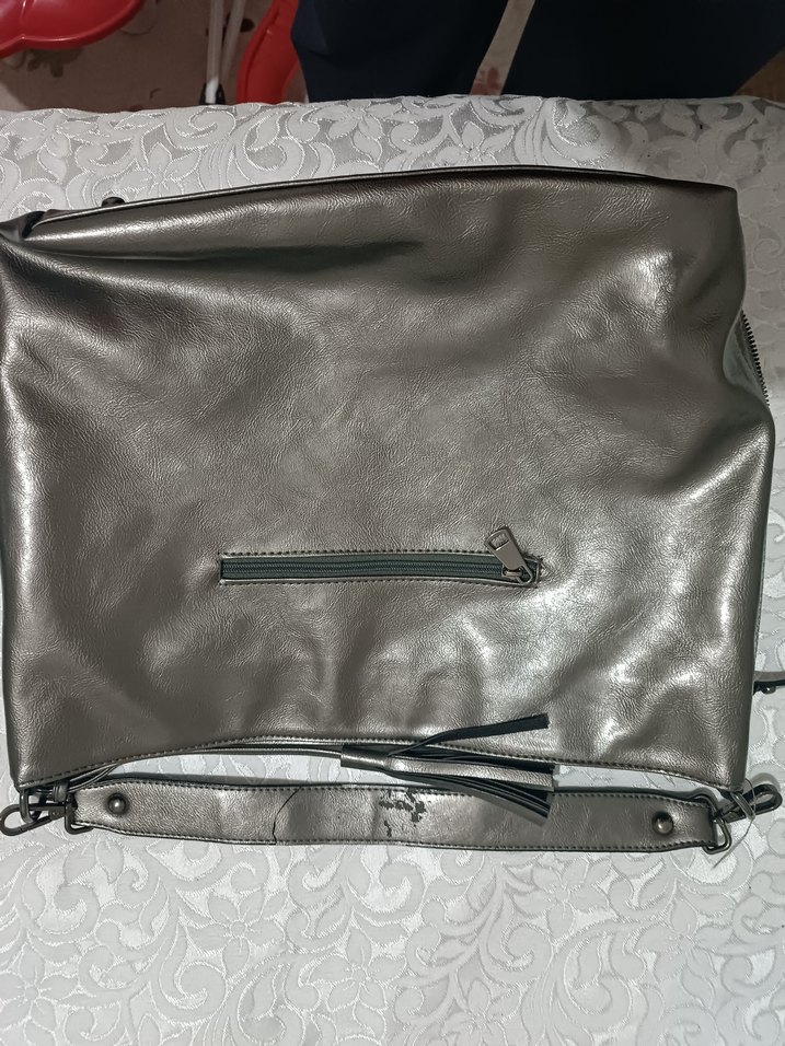 Gri Deri Kadın Çanta Tokalı - Görsel 2