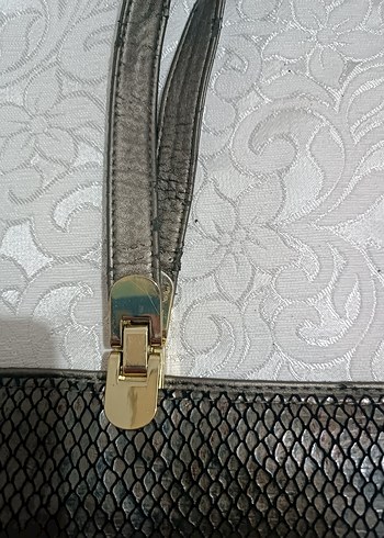 Gri Yılan Desenli Deri Kadın Çanta - Görsel 2