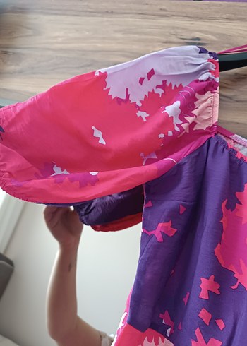 Pembe Bağlama Desenli Uzun Elbise - Görsel 5