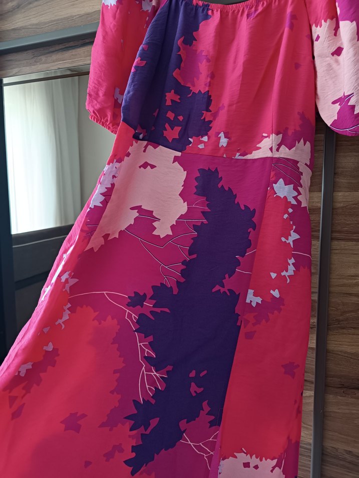 Pembe Bağlama Desenli Uzun Elbise - Görsel 2