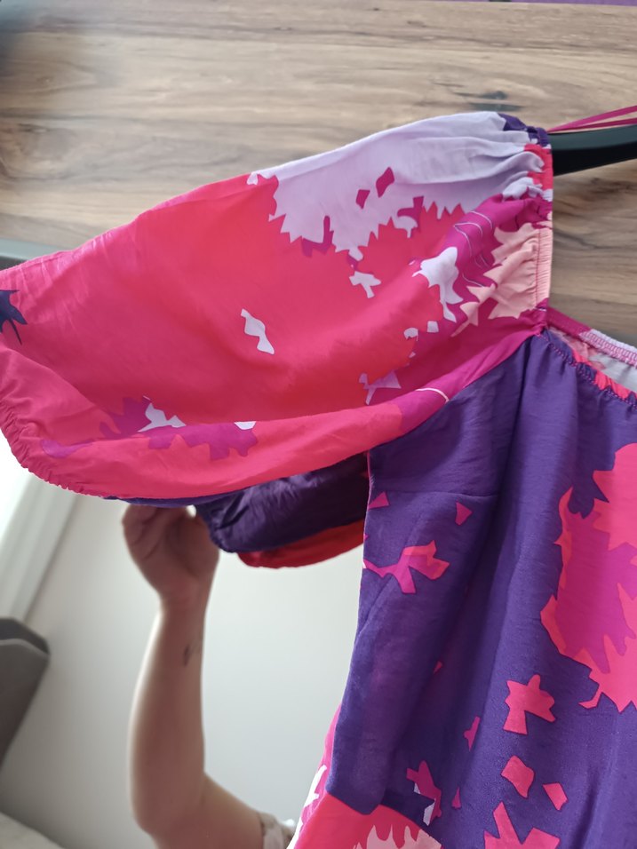 Pembe Bağlama Desenli Uzun Elbise - Görsel 5