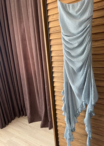 Zara Zara straplez Mavi Drapeli Uzun Likralı Elbise