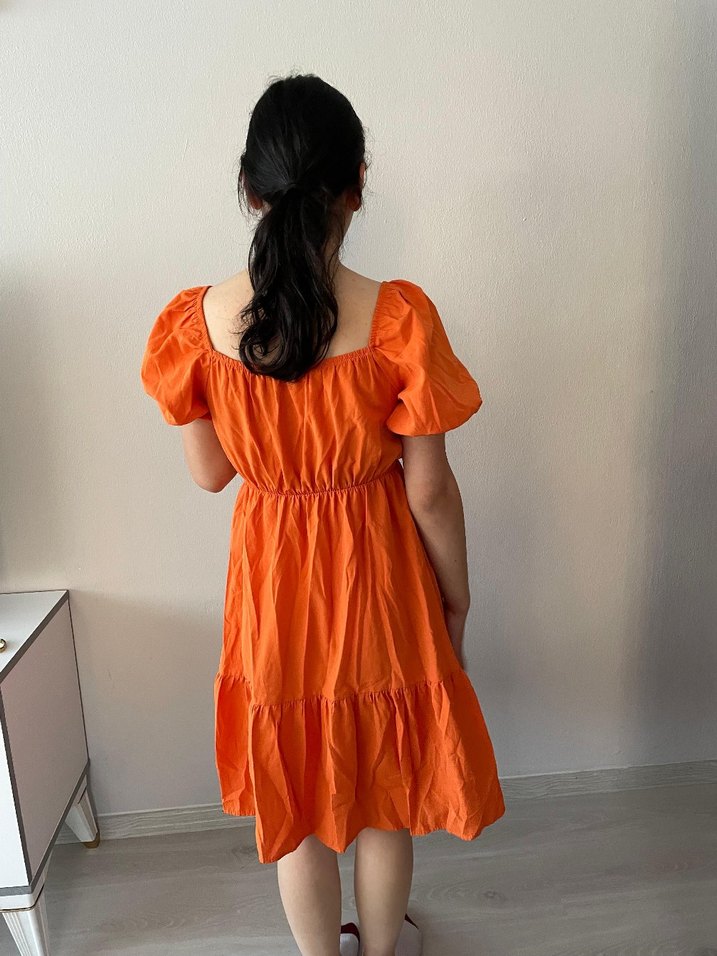 Turuncu Midi Rahat Kesim Elbise - Görsel 2
