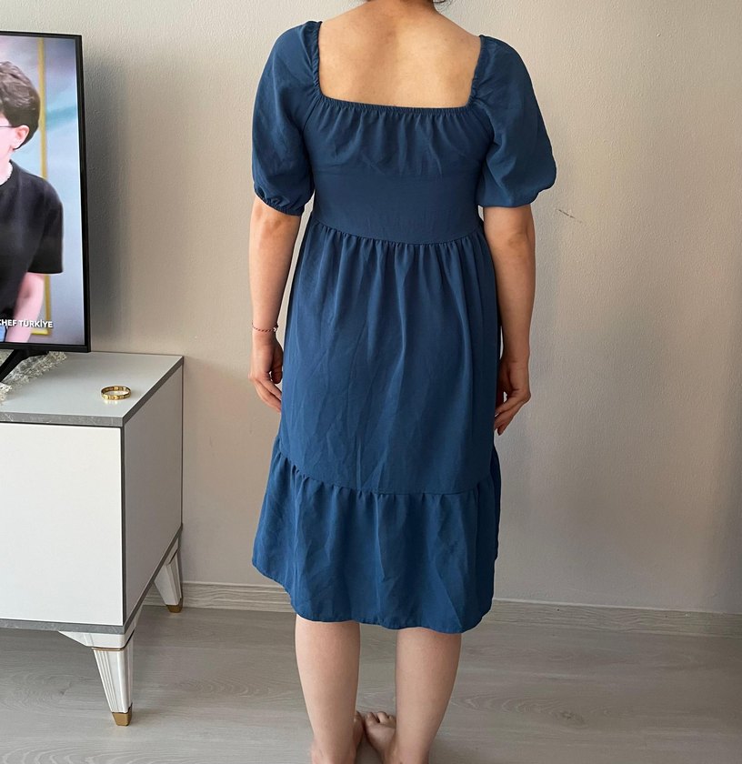 Lacivert Midi Volanlı Günlük Elbise - Görsel 2