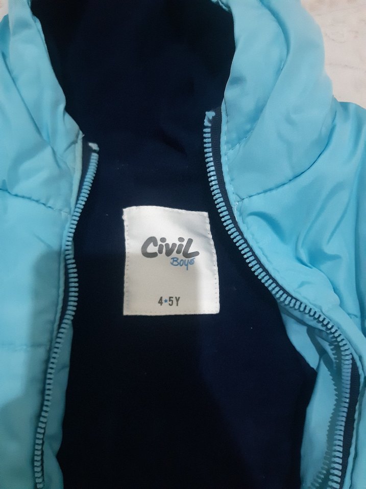 erkek Çocuk Mavi Kapüşonlu Fermuarlı Mont - Görsel 2